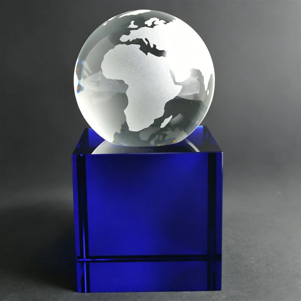 Sphere 3D Car Carved Blue Base Crystal Trophy best