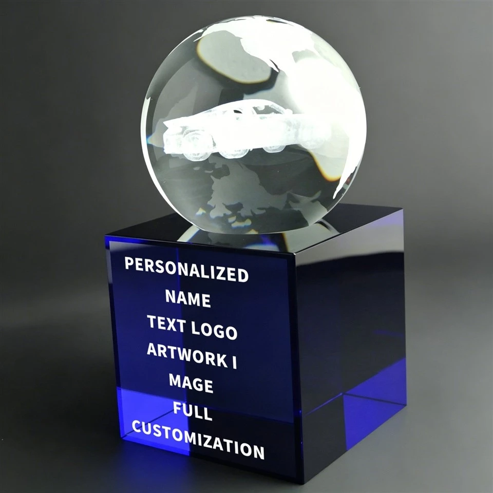 Sphere 3D Car Carved Blue Base Crystal Trophy suppliers